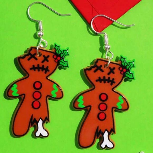 Goth Christmas Ginger Bread Man Earrings, Dangling, Lightweight, Tasty, … - Picture 1 of 1